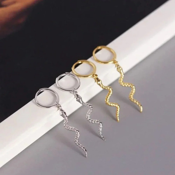 Sterling Silver Minimalist Snake Hoop Earrings - Picture 9 of 9